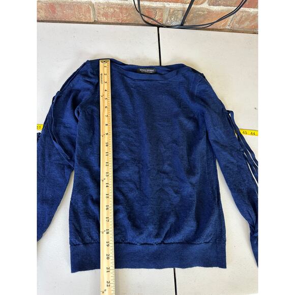 Banana Republic Womens 100% Merino Wool Tie Up Cut Out Sleeve Blue Sweater Small - Picture 5 of 7